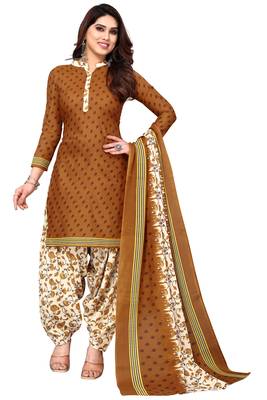 Brown printed cotton unstitched salwar salwar suit material 1