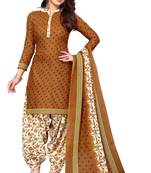 Brown printed cotton unstitched salwar salwar suit material