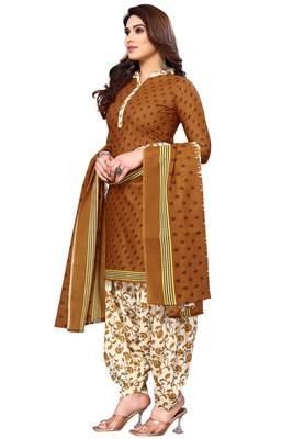 Brown printed cotton unstitched salwar salwar suit material 2
