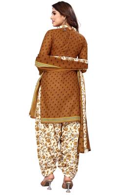 Brown printed cotton unstitched salwar salwar suit material 3