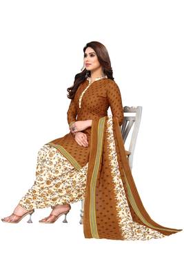 Brown printed cotton unstitched salwar salwar suit material 4