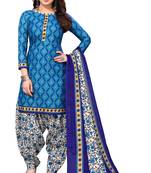 Blue printed cotton unstitched salwar salwar suit material
