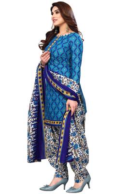 Blue printed cotton unstitched salwar salwar suit material 2