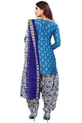 Blue printed cotton unstitched salwar salwar suit material 3