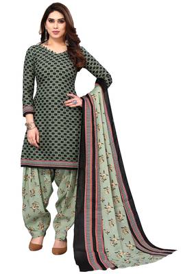 Green printed cotton unstitched salwar salwar suit material 1