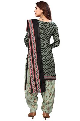Green printed cotton unstitched salwar salwar suit material 3