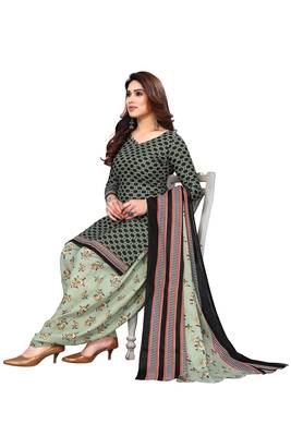 Green printed cotton unstitched salwar salwar suit material 4