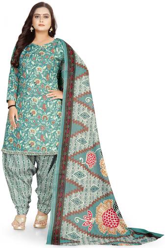 Sea green printed cotton unstitched salwar salwar suit material