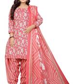 Peach & white printed cotton unstitched salwar salwar suit material