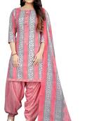 Grey & light pink printed cotton unstitched salwar salwar suit material