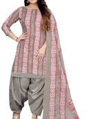 Grey & light pink printed cotton unstitched salwar salwar suit material