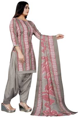 Grey & light pink printed cotton unstitched salwar salwar suit material 3