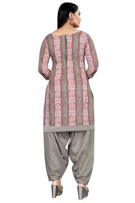 Grey & light pink printed cotton unstitched salwar salwar suit material 4