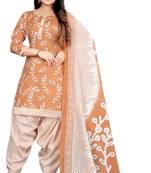 Light orange & white printed cotton unstitched salwar salwar suit material
