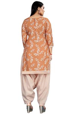Light orange & white printed cotton unstitched salwar salwar suit material 4