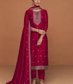 Hot Pink Wedding Wear Silk Straight Suit For Women