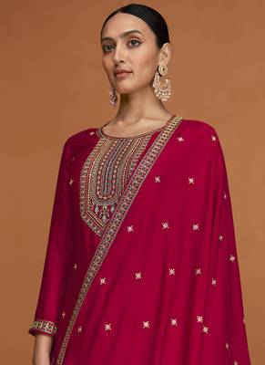Hot Pink Wedding Wear Silk Straight Suit For Women 2
