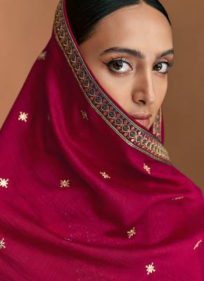 Hot Pink Wedding Wear Silk Straight Suit For Women 4