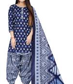 Navy blue printed cotton unstitched salwar salwar suit material