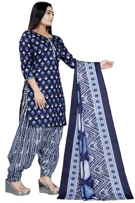 Navy blue printed cotton unstitched salwar salwar suit material 2