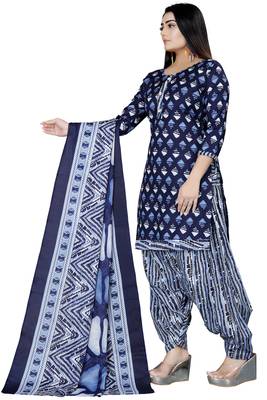 Navy blue printed cotton unstitched salwar salwar suit material 3
