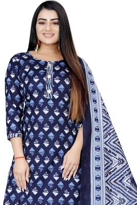 Navy blue printed cotton unstitched salwar salwar suit material 4