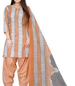 Light orange & grey printed cotton unstitched salwar salwar suit material