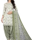 Beige & grey printed cotton unstitched salwar salwar suit material