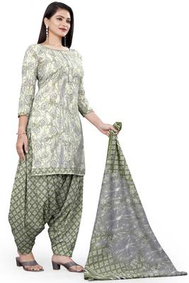 Beige & grey printed cotton unstitched salwar salwar suit material 3