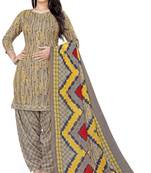 Grey & yellow printed cotton unstitched salwar salwar suit material