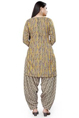 Grey & yellow printed cotton unstitched salwar salwar suit material 4