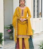 Fancy Palazzo Suit Indian Ethnic Wear in Yellow Hue