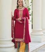 Fancy Palazzo Suit Indian Ethnic Wear in Dark Pink Hue