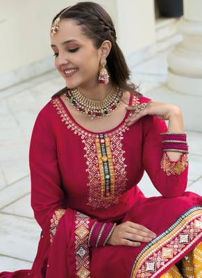 Fancy Palazzo Suit Indian Ethnic Wear in Dark Pink Hue 2