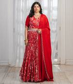 Red Abstract Printed Lehenga Set