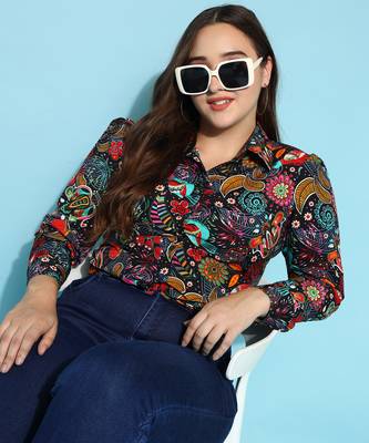 Anushil printed women's casual shirt - stylish floral collar, regular fit, cotton fabric with puff sleeves 1