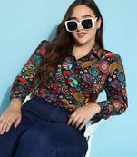 Anushil printed women's casual shirt - stylish floral collar, regular fit, cotton fabric with puff sleeves