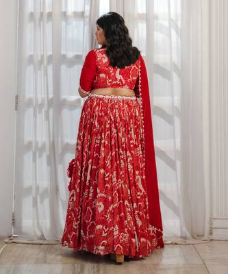 Red Abstract Printed Lehenga Set 3