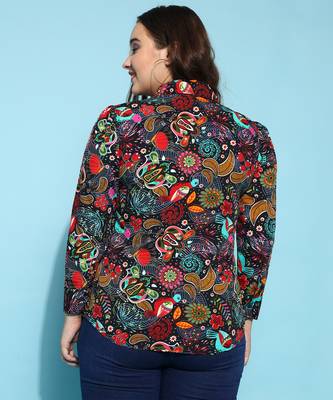 Anushil printed women's casual shirt - stylish floral collar, regular fit, cotton fabric with puff sleeves 2