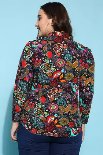 Anushil printed women's casual shirt - stylish floral collar, regular fit, cotton fabric with puff sleeves