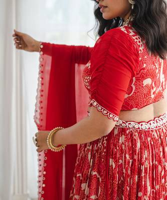 Red Abstract Printed Lehenga Set 4