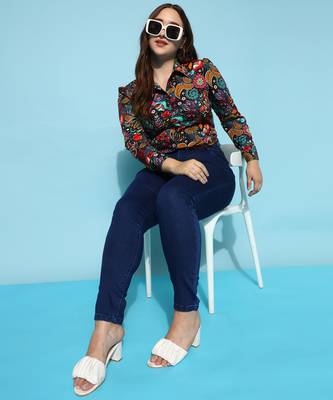 Anushil printed women's casual shirt - stylish floral collar, regular fit, cotton fabric with puff sleeves 3