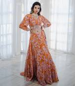 Orange & Lavender Abstract Printed Lehenga Set