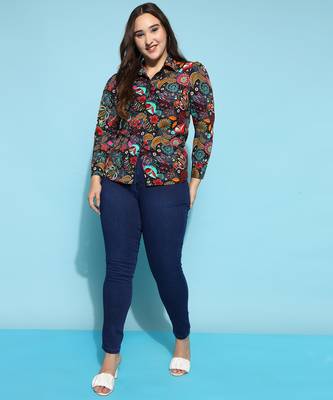 Anushil printed women's casual shirt - stylish floral collar, regular fit, cotton fabric with puff sleeves 4
