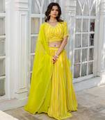 Lime Green Abstract Printed Lehenga Set