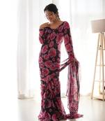 Pre Draped Reay To Wear Saree With Full Stitched Blouse Lightweight Chiffon Fabric