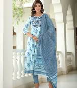  sky blue pure cotton kurta with trousers & dupatta