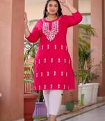  hot pink chikankari straight plus size kurta