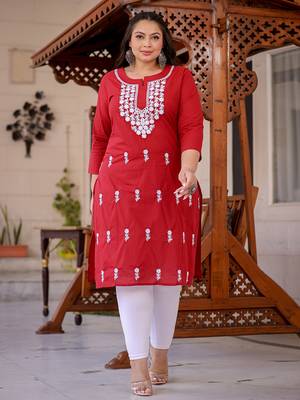  maroon chikankari straight plus size kurta 1