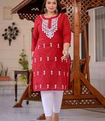 maroon chikankari straight plus size kurta